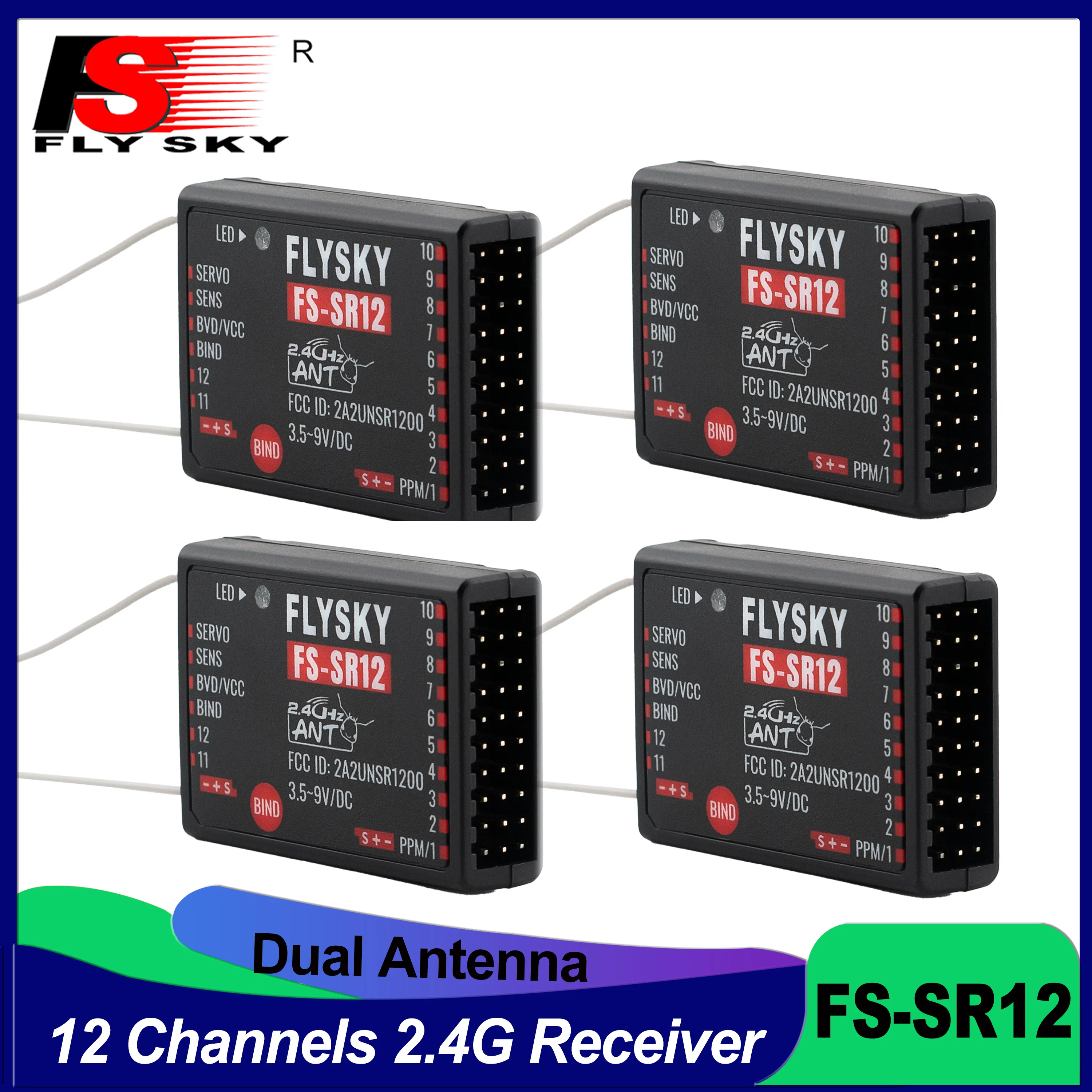 

FLYSKY FS-SR12 12CH 2.4G Receiver Dual Antenna for RC Fixed Wing Car Boat Robot Model Toy Protocol Transmitter FS-ST8