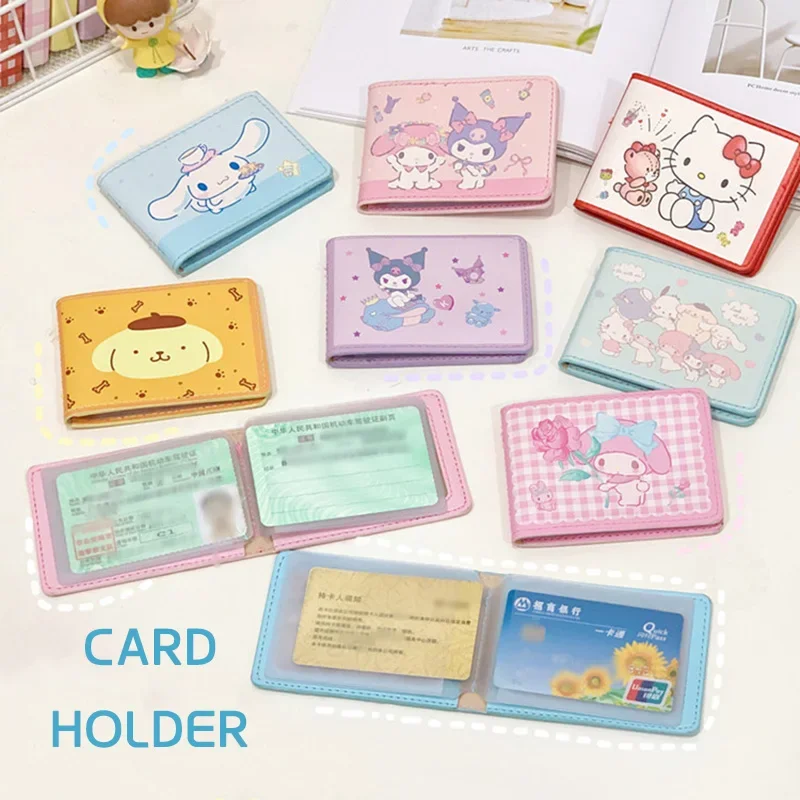

Sanrio Hello Kitty Kuromi Melody Cinnamoroll Pochacoo Pompompurin Doraemon Card Holder Cartoon PU Dustproof License Card Storage