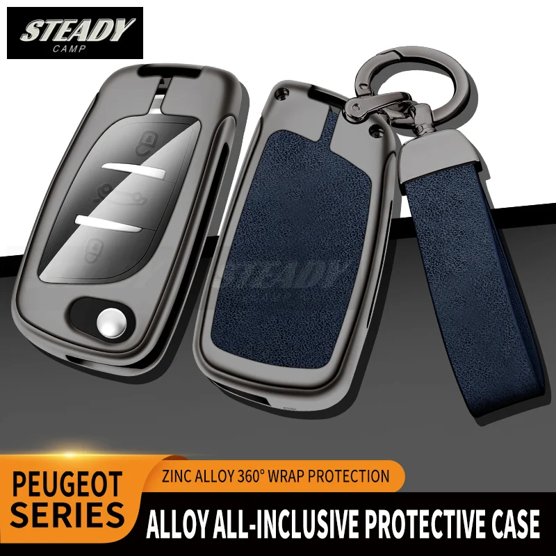 

Folding Metal Leather Car Key Case Cover For Citroen C1 C2 C3 C4 C5 XSARA PICA For Peugeot 306 407 807 For DS DS3 DS4 DS5 DS6