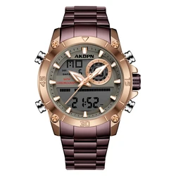 Men's Multi - Functional Sports Watch with Dual Movement and Luminous Steel Band - Waterproof Quartz (A9017 - 5)