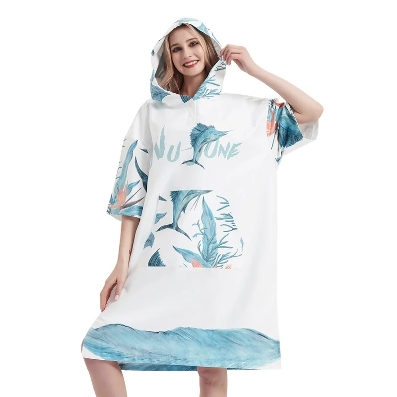 

Nu-June Microfiber Wetsuit Changing Robe Poncho Beach Towel Parent Quick Drying Sport Hooded Cloak Swim Bathrobe Unisex