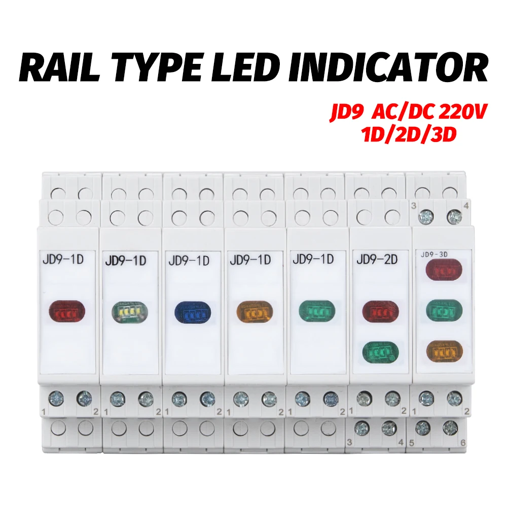

JD9 Din Rail Mount LED Modular Signal Lamp Multi-Color Red Green Yellow Blue RG RGY AC 220V-240V Industrial Indicator Light