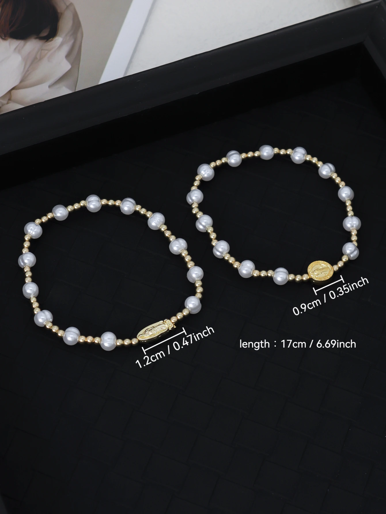 Minimalist Maria Pendant Beaded Elastic Stackable Womens Bracelet
