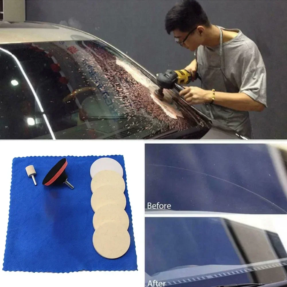 8PC/SET Auto Car Cratch Remover Glass Polishing Kit Wool Felt Polishing Wheel Backing Pad With Drill Adapter Scratch Repair Tool