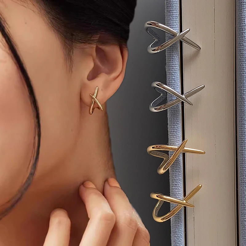 Simple Geometric Intersection Earring Fashionable Dainty and Versatile ...