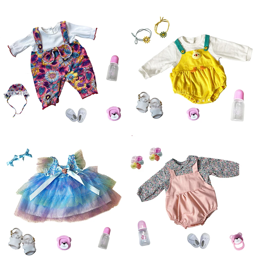 

55-57cm Doll Dress Fashion Clothes suit for Reborn Baby Doll Accessories With Shoes Bottle Pacifier Baby Toys Best Girl Gift