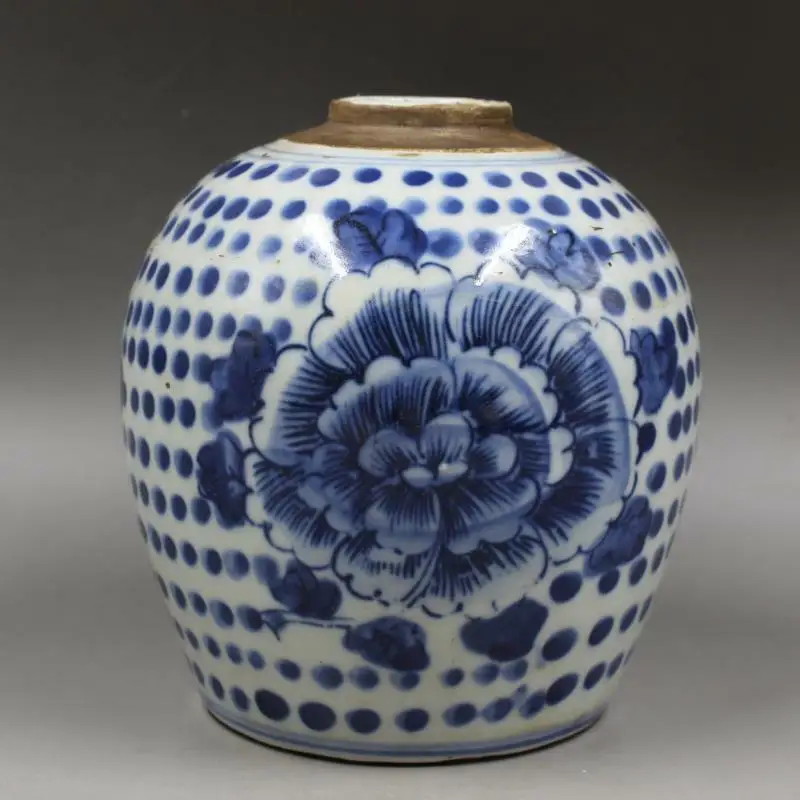 

Китайская сине-белая фарфоровая банка Ming, дизайнерский котелок с пионами, котелок для чая, 5,90 дюймов