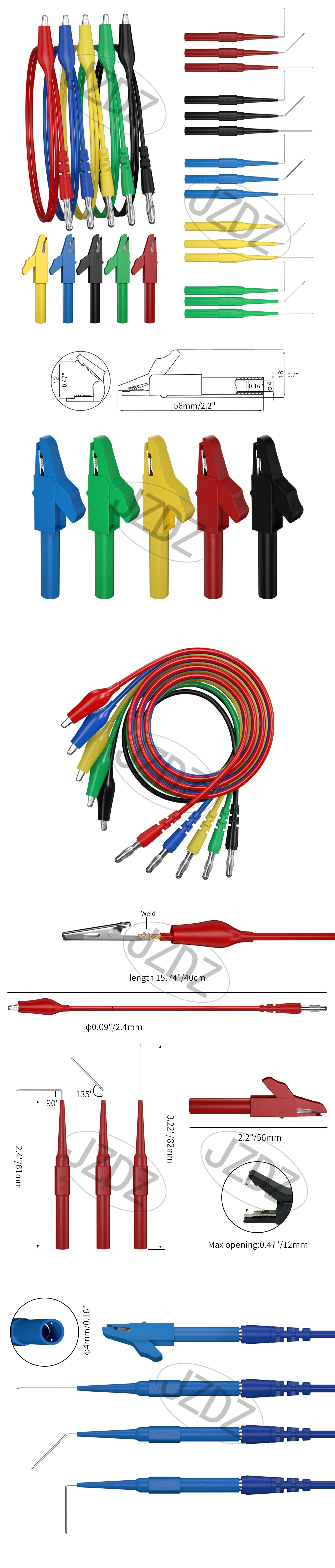 JZDZ Multimeter-Messleitungssatz, Krokodilklemmen auf 4 mm Bananenstecker, Prüfspitzen-Set, elektrische Testwerkzeuge, 20 Stück, 25 Stück 8006 – Detail 1