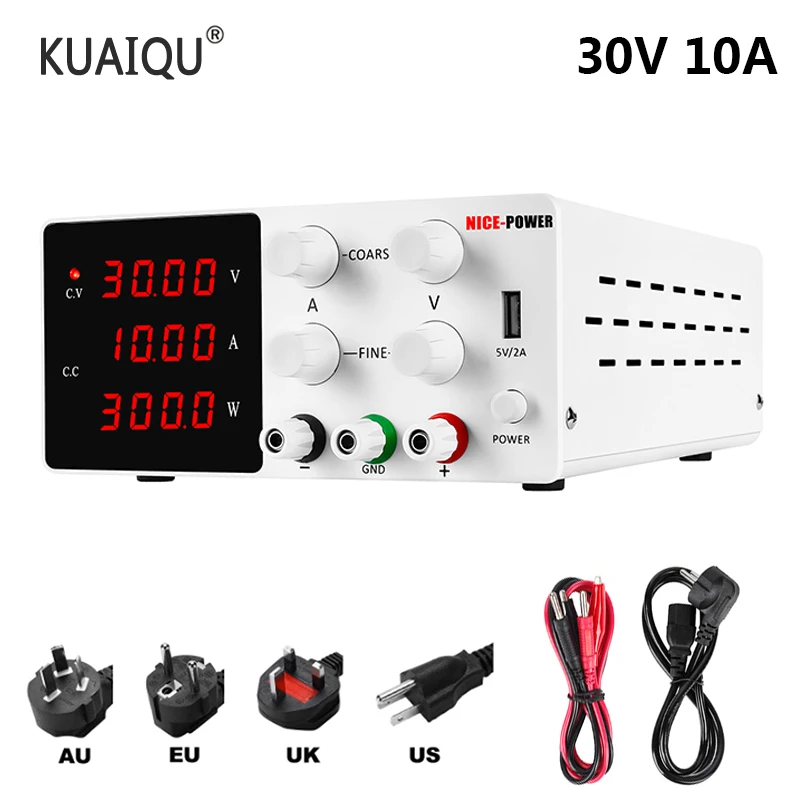 

USB Port Adjustable DC Power Supply 30V 10A Lab Bench Power Supply Laboratory Voltage Regulator Switch 220V 110V Replace Fuse