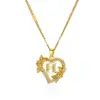 Colliers avec initiales de cœur et de fleur en Zircon pour femmes, en acier inoxydable, pour amoureux du cœur, couleur or, chaîne avec lettres, bijoux