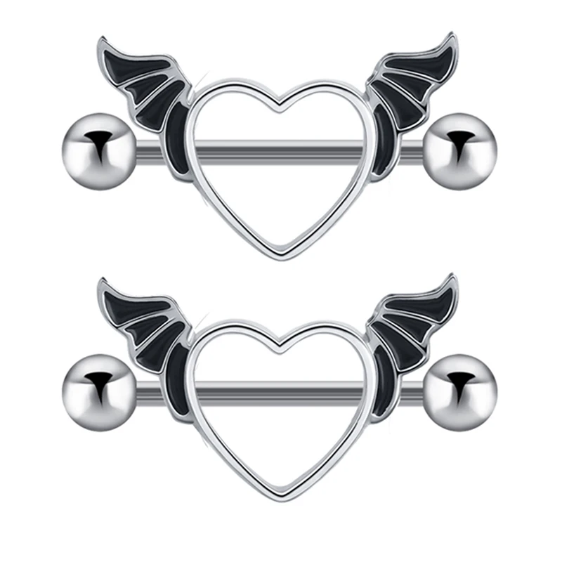 

14G Nipple Rings 316L Surgical Steel Heart CZ Tongue Barbell Body Piercing Shield Ring Set Inches nipple piercings