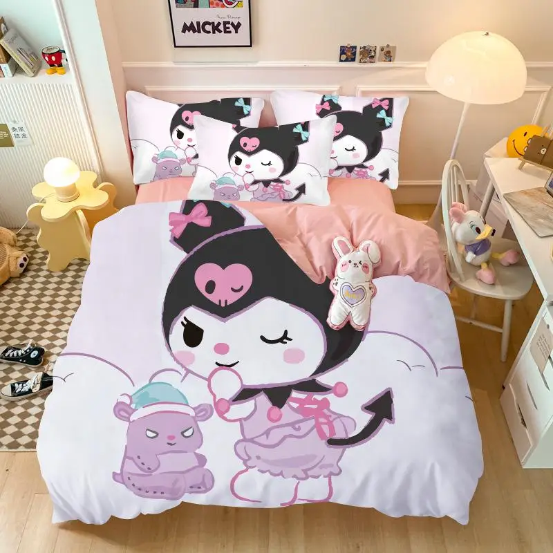 

Kawaii Sanrio мультфильм Kuromi Чистый хлопок Комплект постельного белья из четырех предметов отборный хлопок Комплект постельного белья из трех предметов