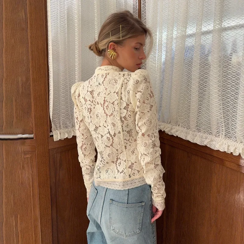 Embroidery Lace Puff Blouse 5
