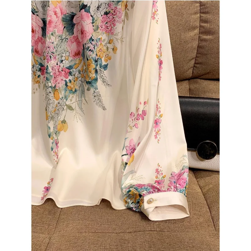 Chiffon Floral Women\'s Blouses Summer 2023 Printing Long Lantern Sleeves Shirts Loose Casual Korean O-Neck New Top YCMYUNYAN