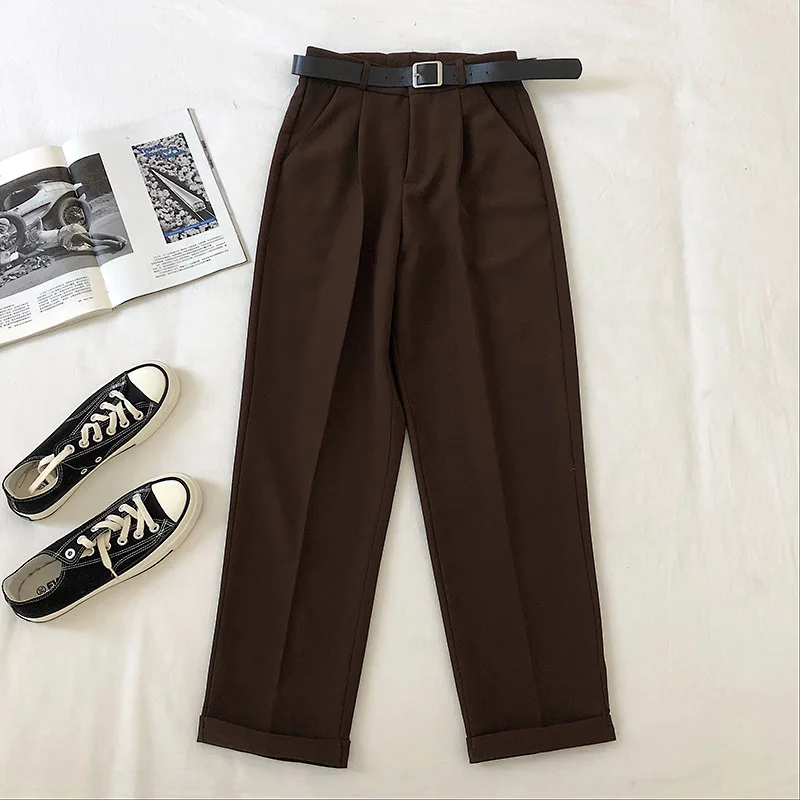 baggy jeans Yitimoky Woman Suit Pants Cuffs Spring Autumn 2022 Casual High Waist Ankle Length Elegant Office Ladies Harem Pants with Belt cargo capris Pants & Capris