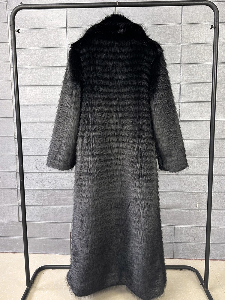 [EAM] Black Long Elegant Big Size Faux Fur Jacket New Lapel Long Sleeve Women Coat Fashion Tide Autumn Winter 2026 1DJ8886