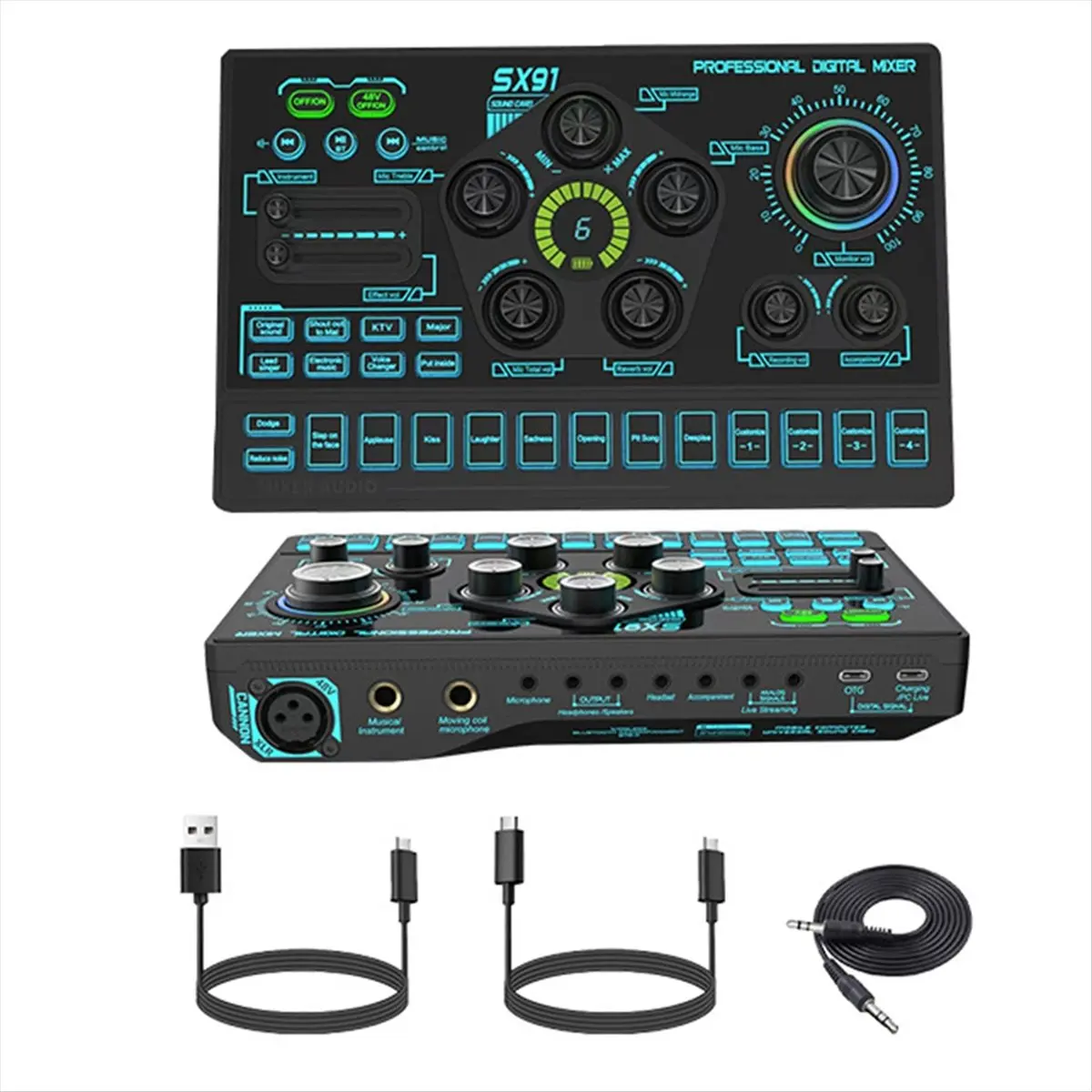 T80C SX91 라이브 사운드 카드 USB 사운드 믹서 전문 오디오 믹싱 콘솔 앰프 (라이브 노래, PC, 노트북, 휴대폰용)