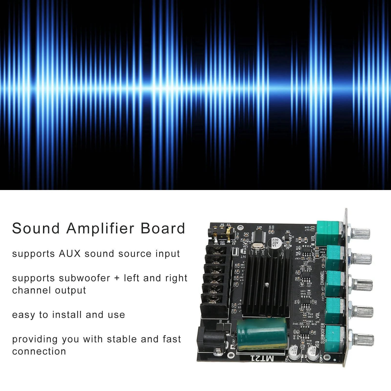 ZK-MT21 Bluetooth 5.0 2.1 Channel Subwoofer Sound Amplifier Board 15-100W 4‑8Ω Power Audio Stereo Amplifier Module Bass AMP