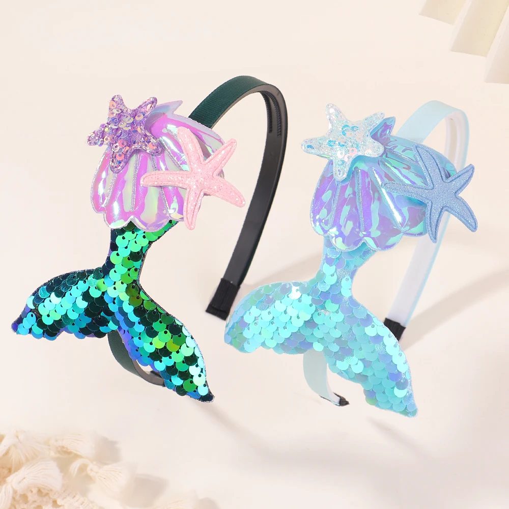 Multi-layer Sequins Mermaid Headbands Hair Bands For Girls Rainbow Pearls Handmade Kids Hair Accessories
