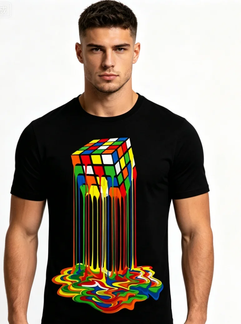 T-shirt da uomo con stampa 3D retrò in colori vivaci, dal design elegante e casual in stile streetwear hip-hop. - immagine 4
