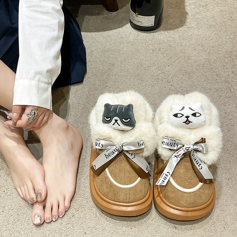 

Winter Boots With Fur Flat Heel Shoes Round Toe Australia Boots-Women Plush Rubber Snow 2023 Lolita Med Ladies Rome Flock Slip-