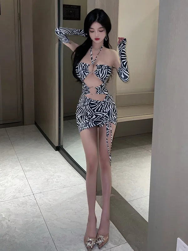 V Neck Sexy Tight Animal Print Dress 3