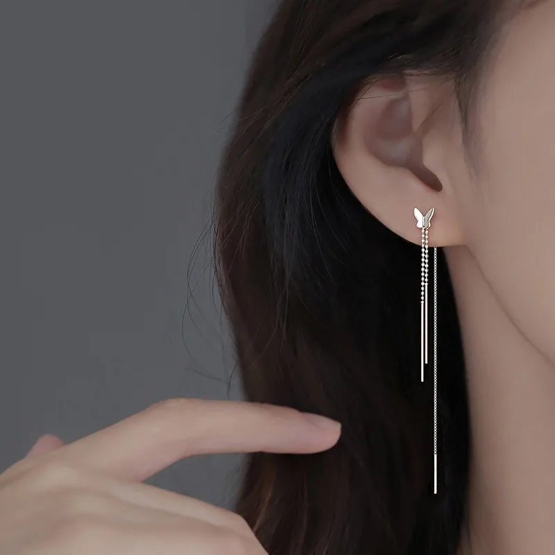 ANENJERY Butterfly Long Chain Tassel Earrings for Women Simple - Main Image