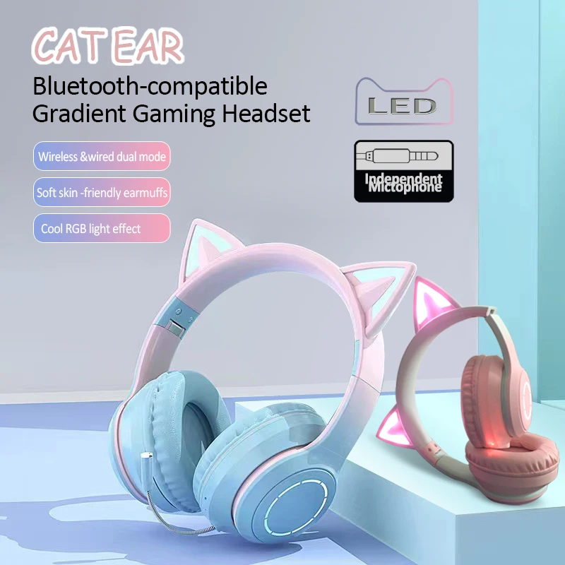 Gaming Headset Led Wireless Headphones With Mic Glowing Earphones For