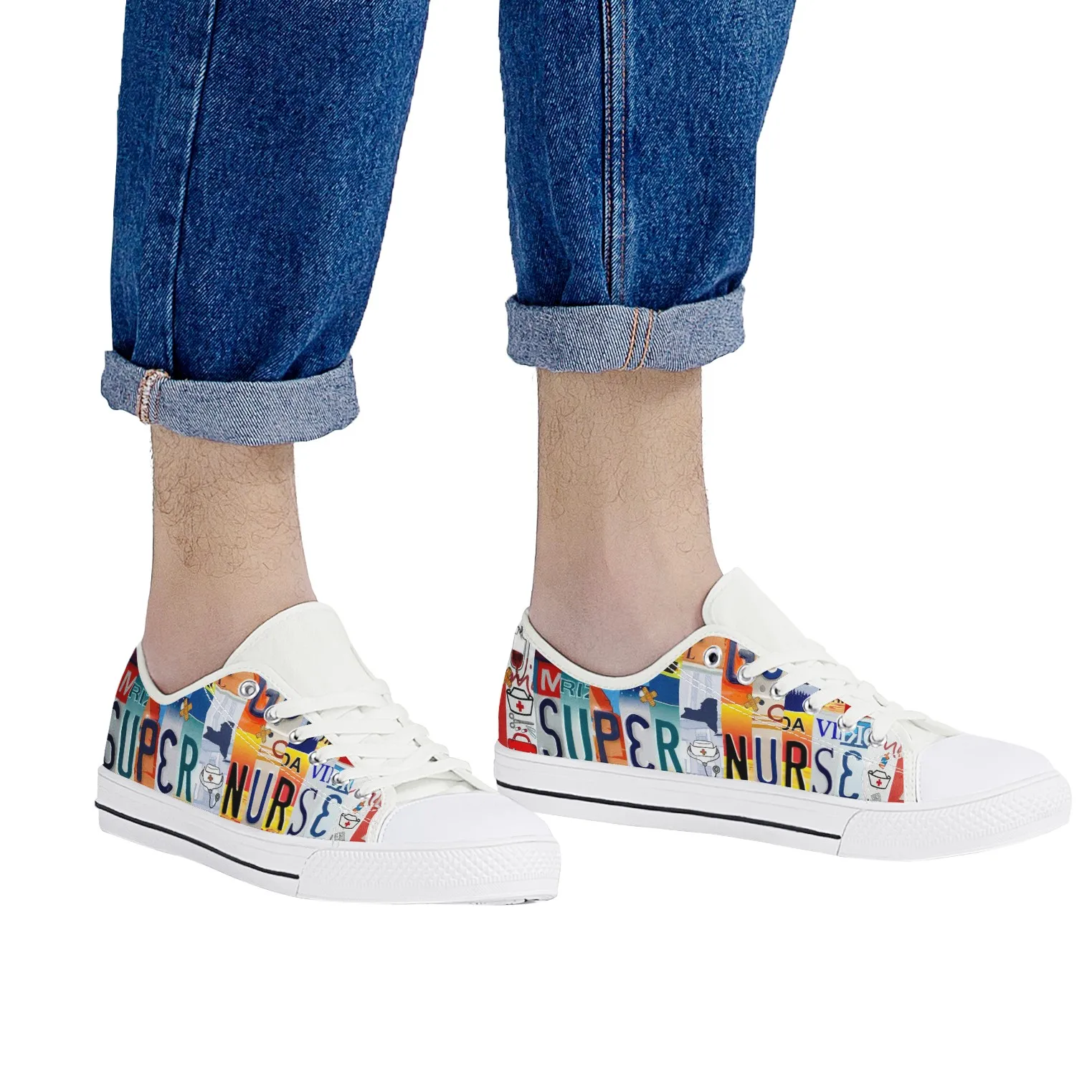 License Plate Super Nurse Shoes Ladies Lace-up Casual Shoes Breathable Walking Canvas Shoes New Style Women Vulcanized Flat