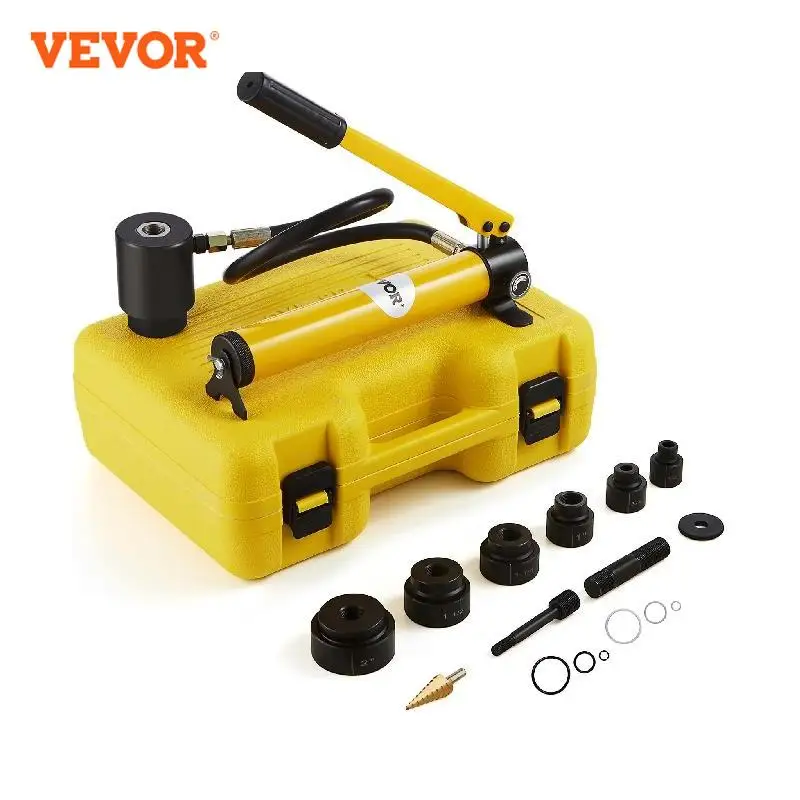 VEVOR 10Ton Hydraulic Knockout Punch Driver Kit 1/2"-2" w/ 6 Dies Carbon Steel Sheet Hole Opener Repair Tool Manual Hole Digger