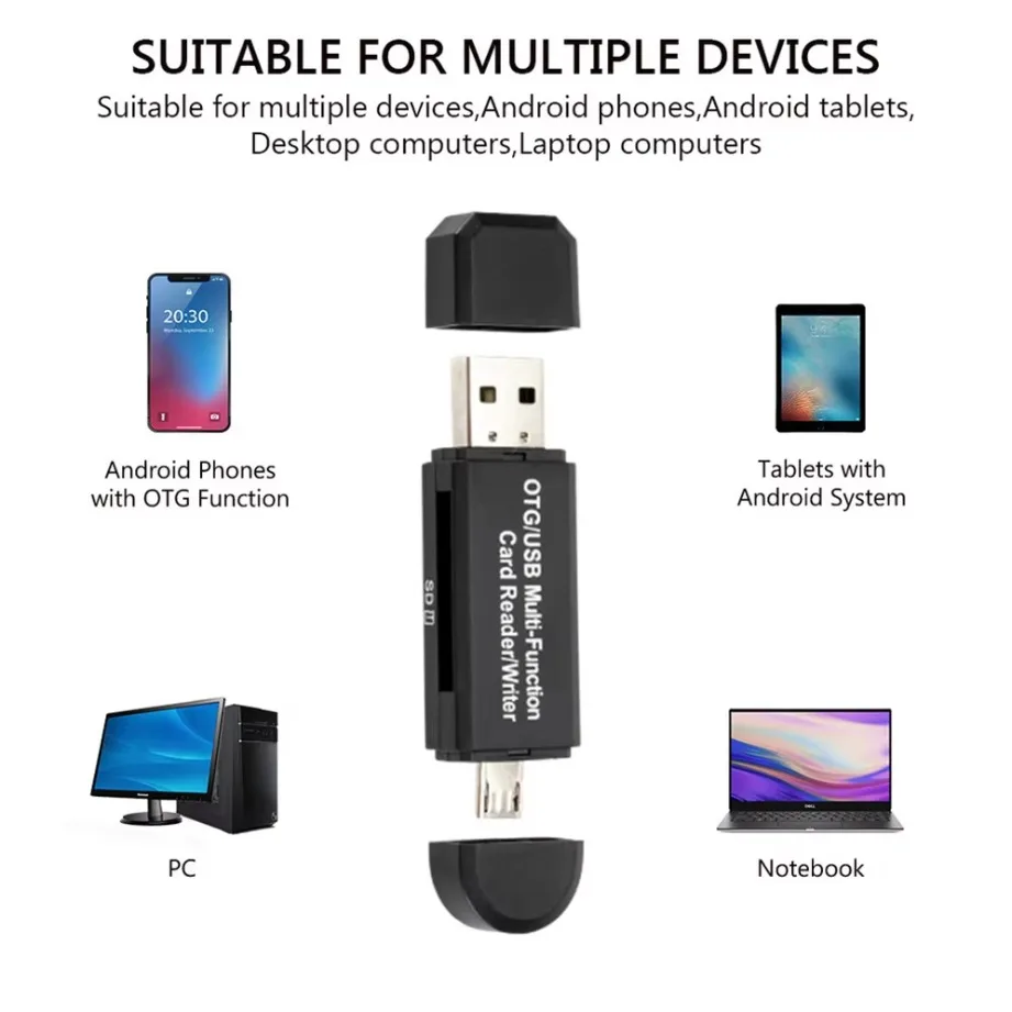 신제품 2 in 1 OTG/USB 다기능 카드 리더 USB 마이크로 카드 리더 SD/마이크로 SD 어댑터 플래시 드라이브 스마트 메모리 카드 리더