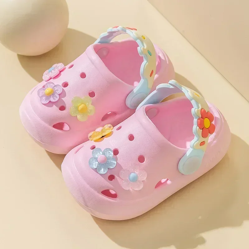 Cute Flowers Baby Girls Slippers Summer Cute Princess Garden Clogs Shoes for Kids Soft Non Slip EVA Toddler Children Beach Shoes