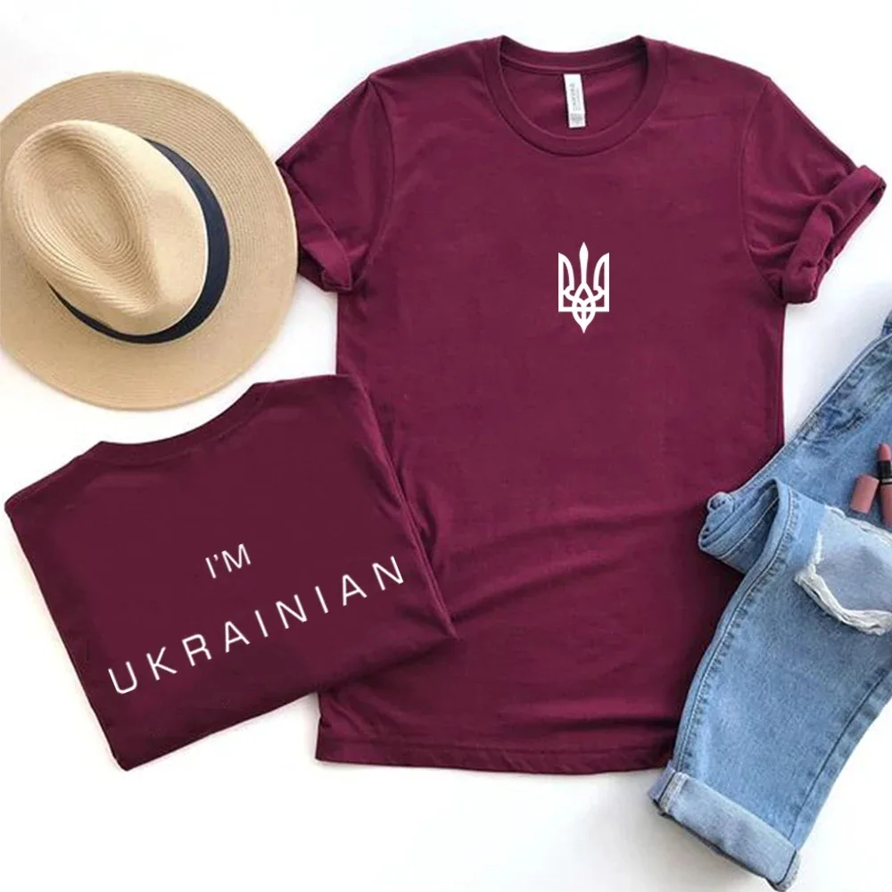 2024 유니섹스 Im Ukrainian 셔츠, 여성용 트라이던트 티셔츠, 앞뒤 프린트 티셔츠, 캐주얼 상의