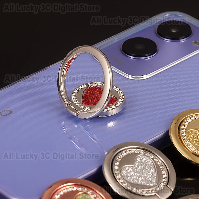 Diamond-Encrusted Foldable Ring Finger Holder - Portable Universal Phone Stand