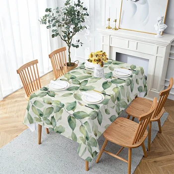 Floral & Palm Leaves Waterproof Tablecloth – Rectangular Table Cover for Parties and Dining 1