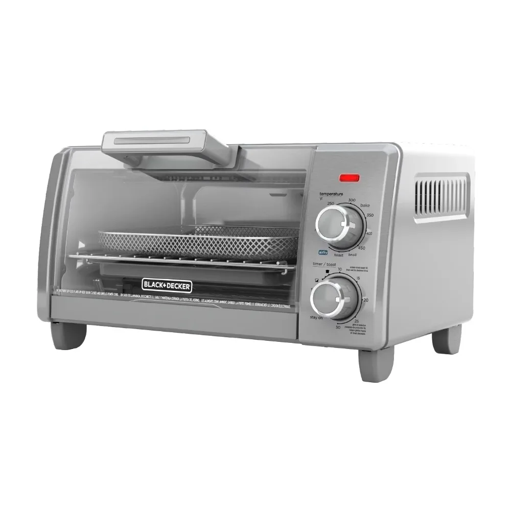 

BLACK+DECKER Crisp ‘N Bake Air Fry 4-Slice Toaster Oven, Silver & Black, TO1787SS Five Cooking Functions