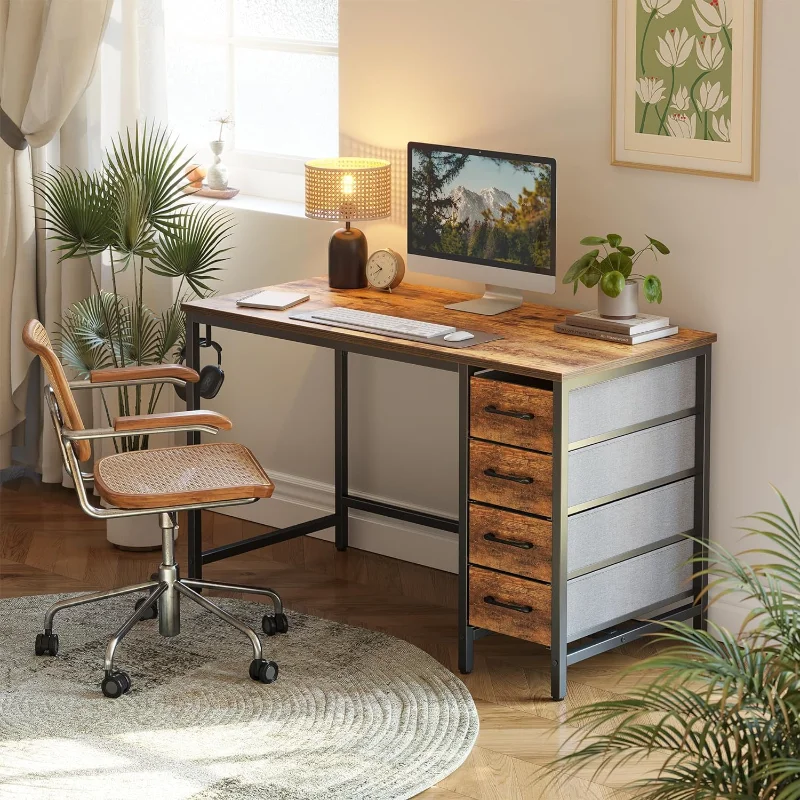 CubiCubi 40 Inch Computer Desk with 4 Drawers, Home Office Small Desk with Storage, Modern Study Writing Desk, Rustic Brown рамка для телевизора samsung frame 43 brown modern vg scfa43bwb