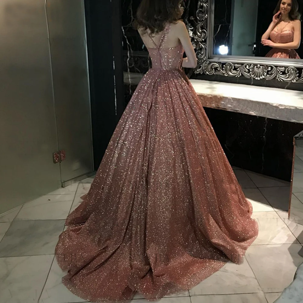 Charming Rose Gold  Squins Sweetheart Wedding Evening Dresses Spaghetti Straps Formal Party Dresses  فساتين السهرة  abendkleider prom & dance dresses