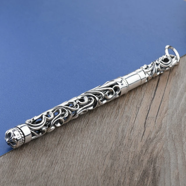 Pure Silver colour Sterling 925 Silver colour Pen Gift For Men Vintage  Carved Openwork Business Ballpoint Pen Pendant Jewelry - AliExpress