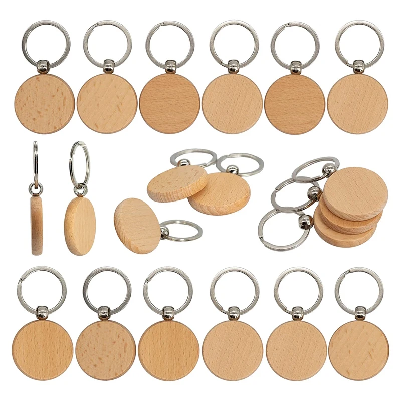 

50 Piece Wood Carved Blank Wood Blank Keychains (Round)