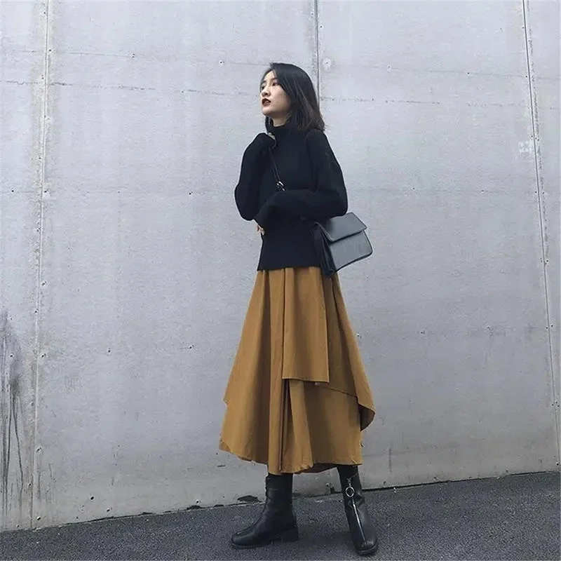 

Gothic Asymmetric Strap Skirt Women Street Dress Punk Irregular High Waist A-line Pleated Skirt Korean Hip Hop Street Midi Skirt