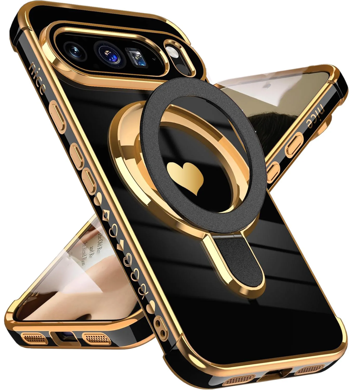 Love Heart Magnetic Stand Holder Case with Airbag Plating Soft Cover