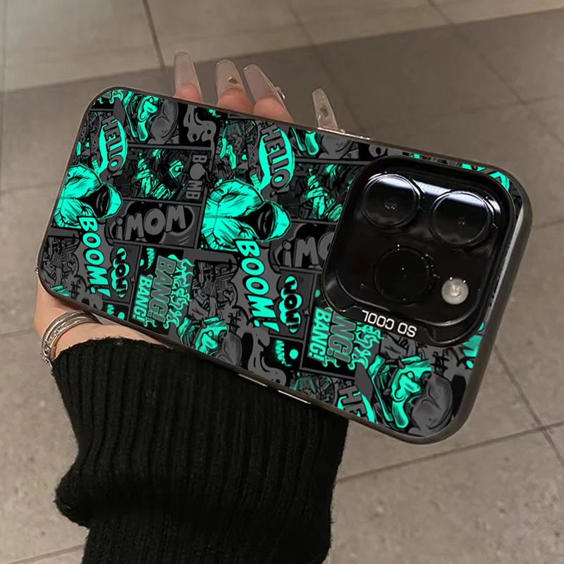 Graffiti Black Comic Style Smiling Face Shockproof Phone Case Cover