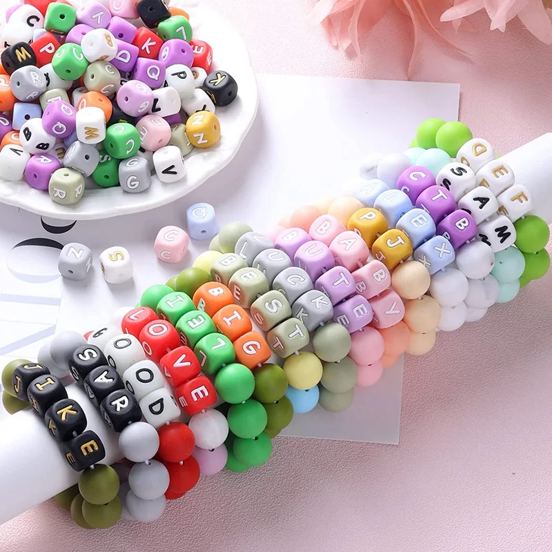 26Pcs Silicone Letter Beads 12mm Colorful Alphabet Silicone Chewing Bead for Pacifier Clip Chain Teether Accessories BPA Free 4