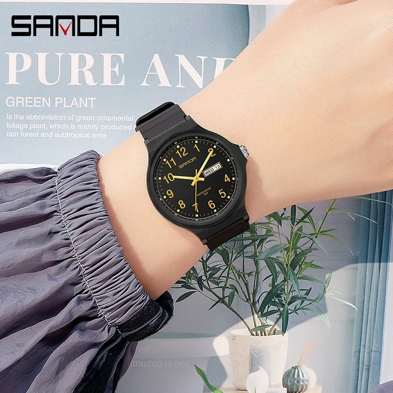 SANDA 6060  Simple Black White Waterproof Watch Clock Reloj Top Brand Calenda Quartz Watch Minimalism Style Ladies Wristwatch 4