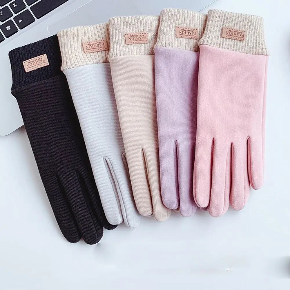 

Fashion Simple Solid Color Outdoor Windproof Cycling Cotton Thick Mittens Women's Gloves Driving Gloves