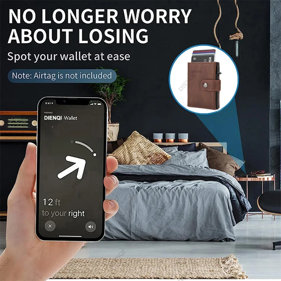 Rfid Blocking Money Clip for Men Airtag Wallets Card Holder Aluminium Pop Up Case Front Pocket Trifold Male Purse for Air Tag 3