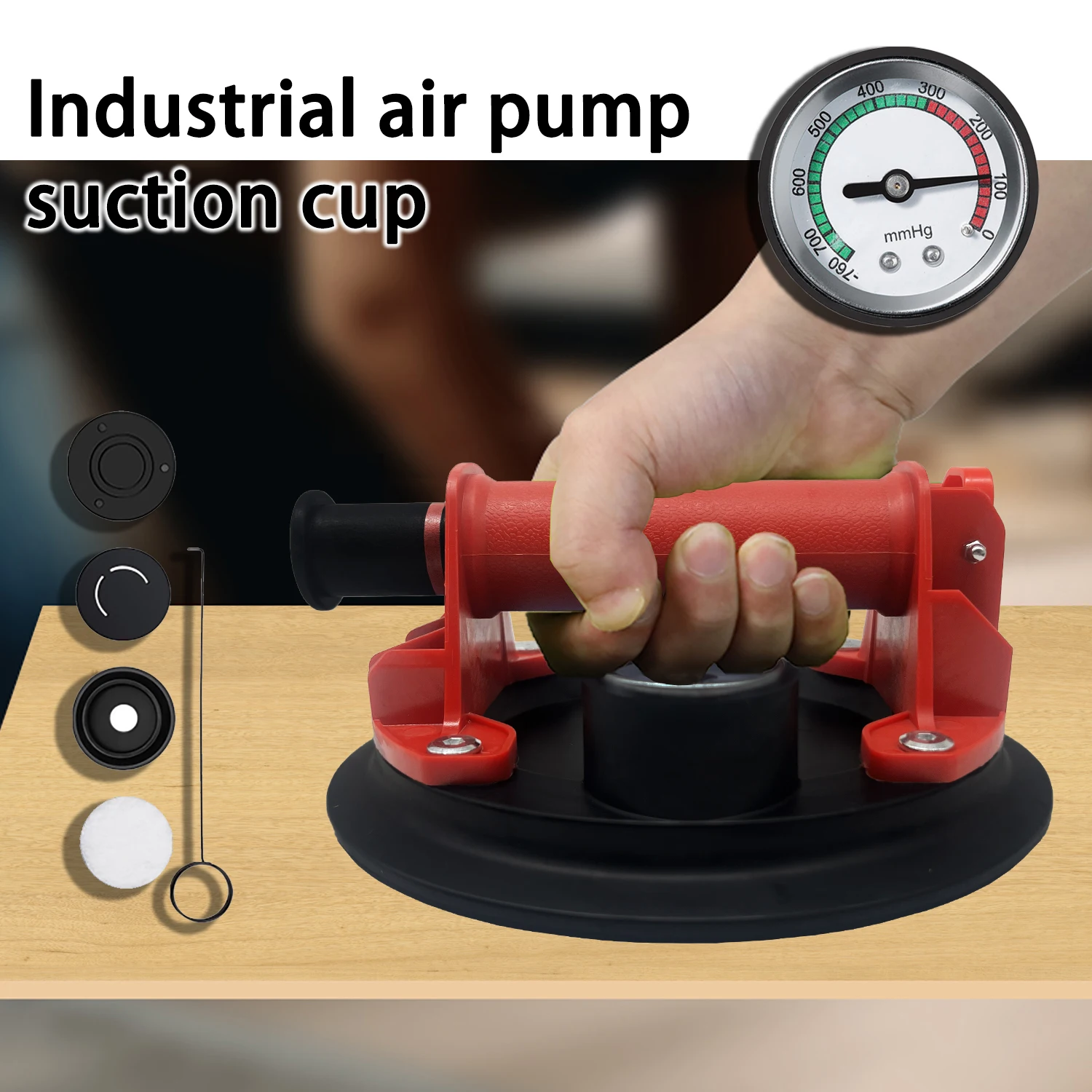 Vacuum Suction Cup Vacuum Sucker 8 Inch 200kg Vacuum Suction Cup Pressure Gauge Plastic Handle Heavy Duty Lifter Granite Tile Glass Manual Lifting