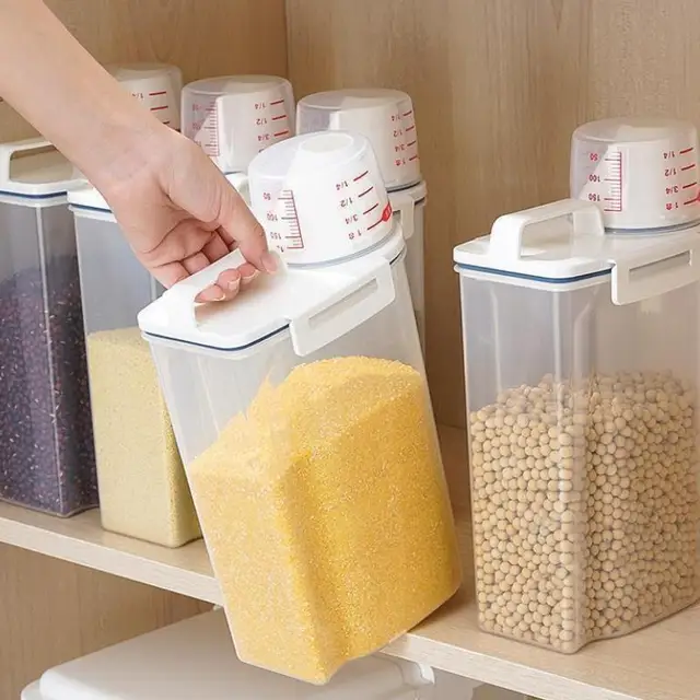 Seau à riz domestique scellé à quatre boutons de 2,5 l, boîte de stockage scellée étanche à l'humidité pour le riz, les céréales et les grains grossiers 2