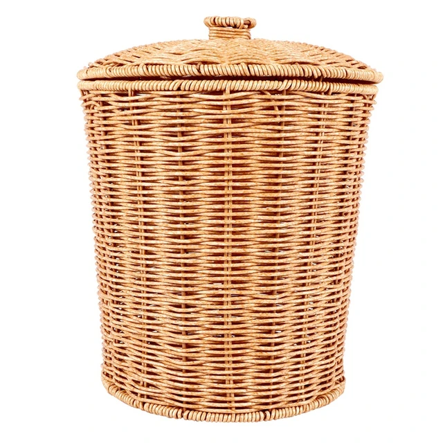 Rattan Round Wastebasket with Metal Liner